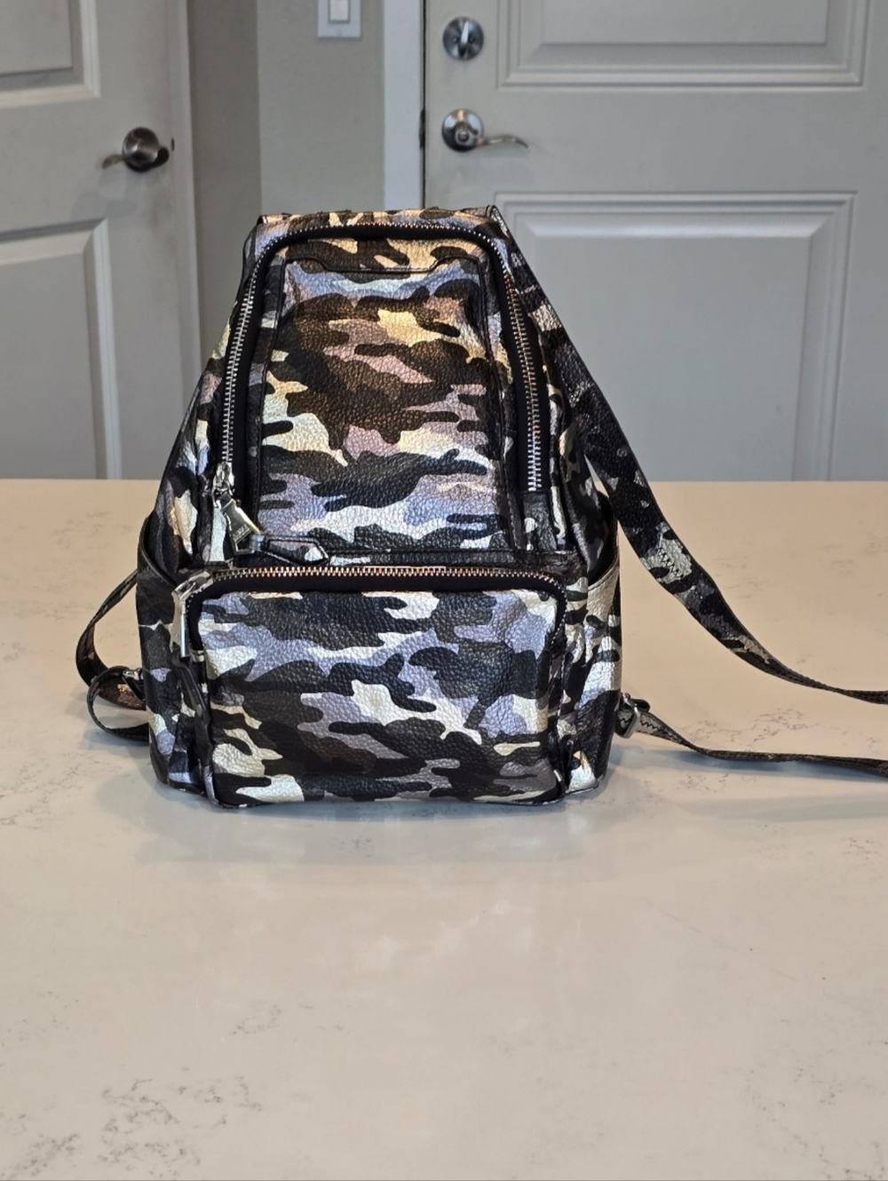 Aimee Kestenberg Becca Pebbeled Leather Metallic Camoflauge Backpack Womens - Picture 4 of 14